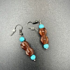 Turquoise and wooden beaded earrings